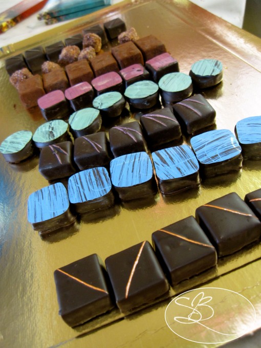 Amazing array of chocolates we sampled (see above flavors)